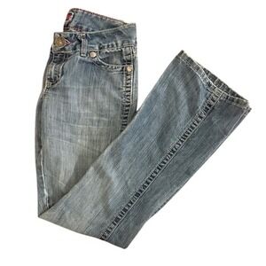 Wrangler Women's Light Wash Bootcut Jeans Size 3/4x32 Distressed Denim